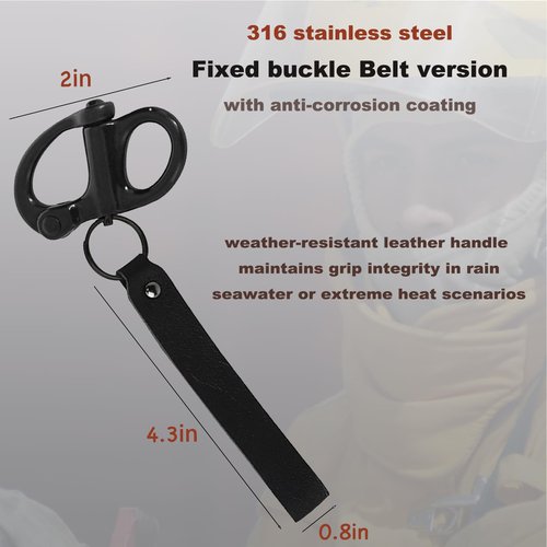 Firefighter & Marine Quick Release Clip Shackle - Dual-Purpose Swivel Buckle for SCBA Mask & Sailboat Rigging, 316 Stainless Steel Emergency Lanyard with Leather Handle Weather-Resistant 2PC (Black)