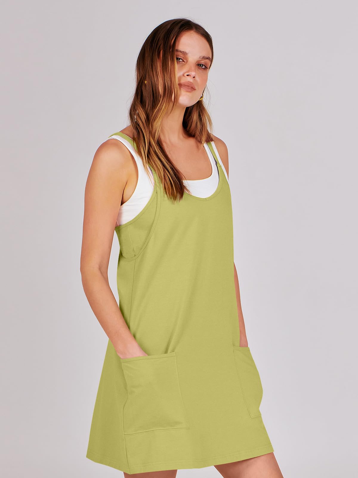 ANRABESS Women Athletic Dress Summer Tennis Workout Active Sports Mini Romper Dress Built in Shorts Travel Vacation Clothes Light Green Small