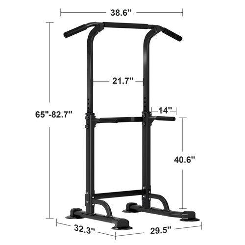 SogesHome Power Tower Pull Up Bar and Dip Station Adjustable Height Dip Stand Multi-Functional Strength Training Fitness Workout Station, Black