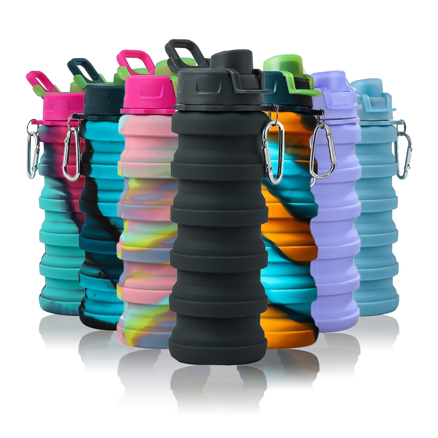 Collapsible Silicone Foldable Water Cup - 16oz BPA Free Reusable Water Bottle - Hiking Travel Sports Kids - Gray