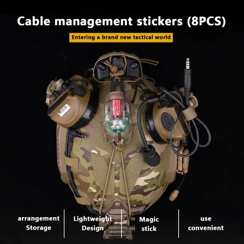 8PCS Tactical Helmet Cable Organizer Set – Reusable NVG Comms Wire Restraints Hook & Loop Fastening Patches for Tactical Headset, Walkie-Talkie, and Communication Gear (Black)