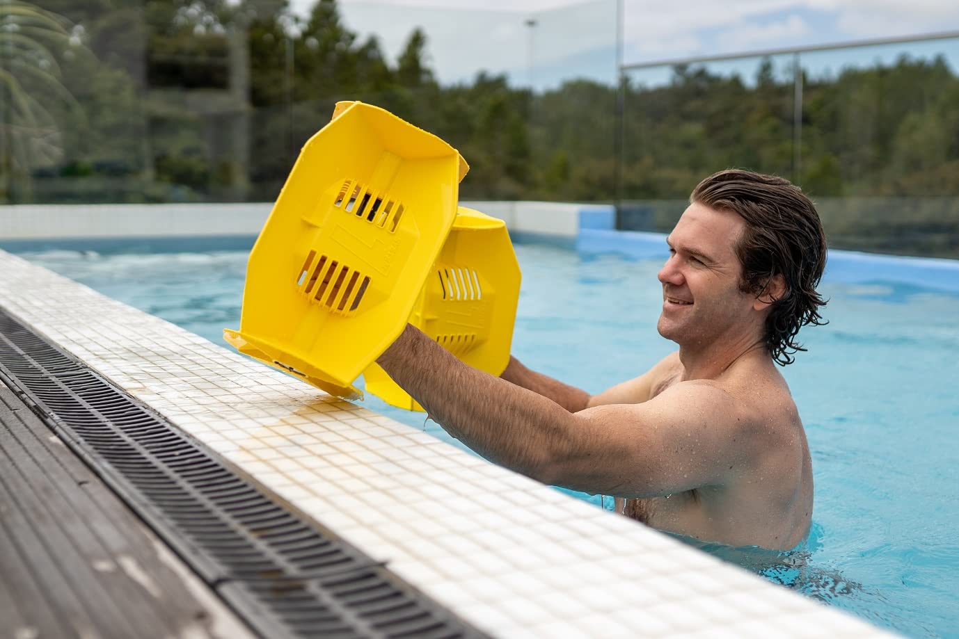 Hydro Tone - HYDRO-BELL Pool Exercise Equipment Dumbbells Pair | Water Weights | Functional Strength Training in the Pool | Aquatic Exercise Equipment | Quick Start Guide (Yellow)