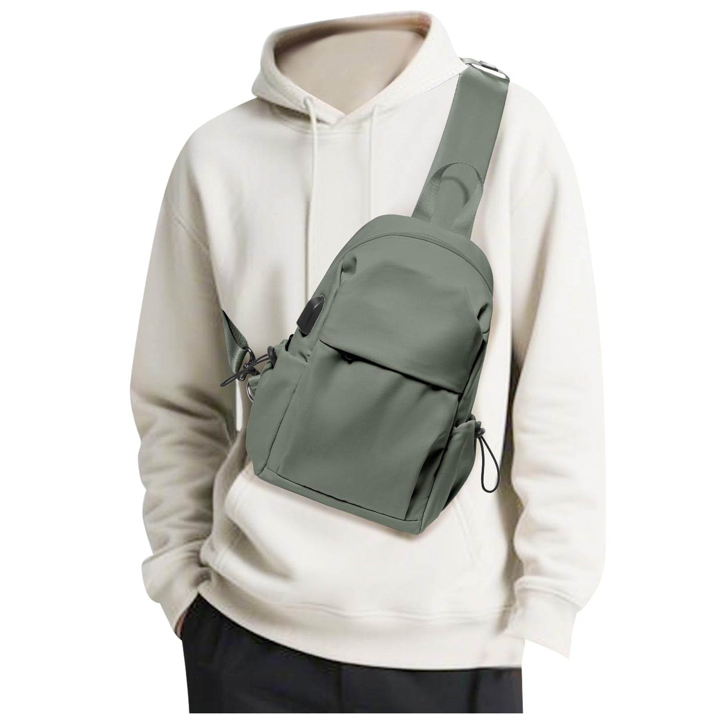 SEAFEW Green Sling Crossbody Backpack Shoulder Bag for Men Women - Small One Strap Sling Bag Fanny Pack Daypack, Waterproof Nylon Chest Bag for Motorcycle Hiking Travel Gym Sport