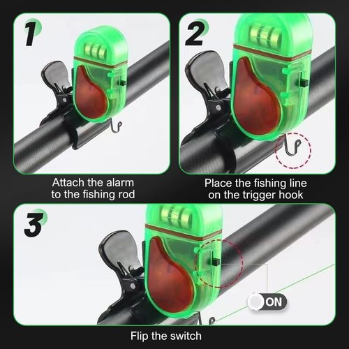 Fishing Bite Alarm with LED Light, 2025 New Smart Fish Bite Alarm Sound Bite Alert Bell with LED Lights, Upgrade Electronic Fishing Alarms Bite Alarms for Fishing Poles Multipack (2)