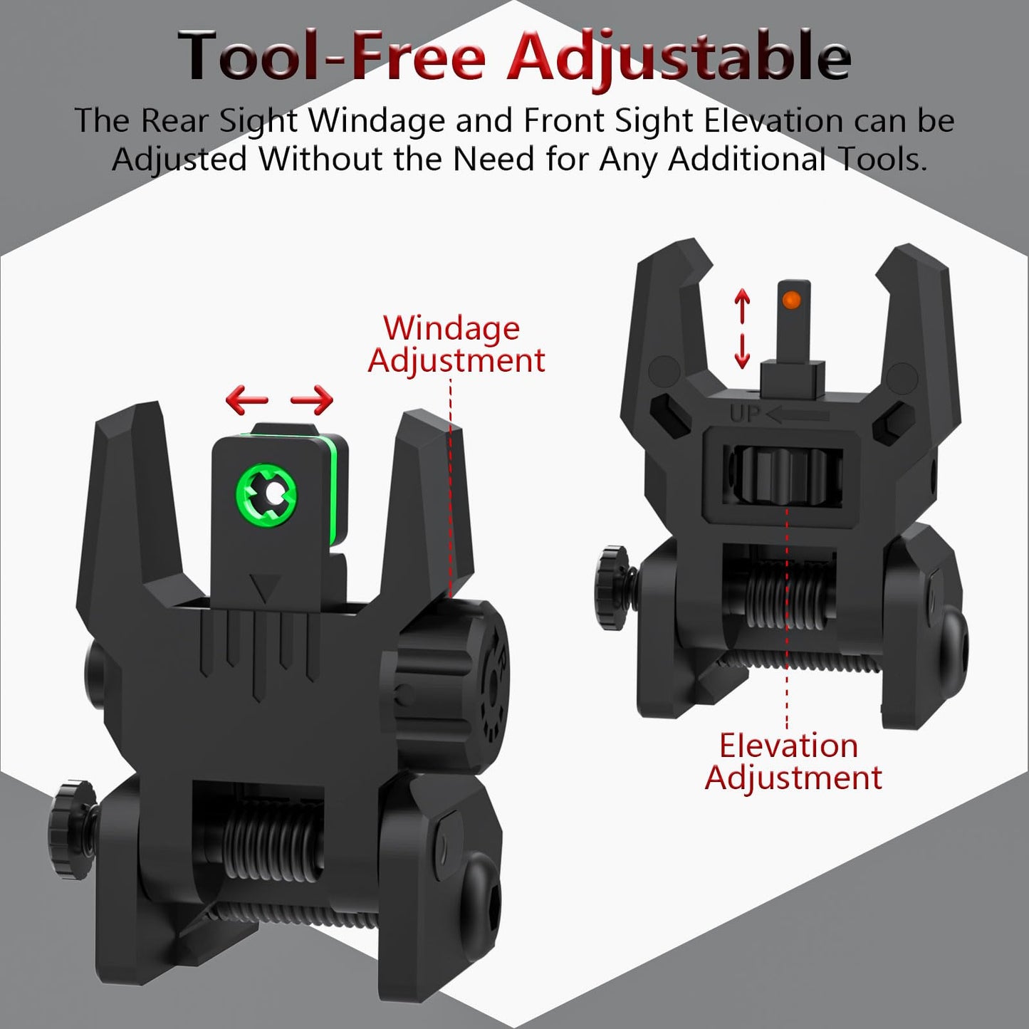 NIRIAHO Fiber Optic Sights Flip Up Front and Rear Sites with Green and Red Fiber Optics Dots, Tool-Free Adjustment Front and Rear Backup Sight (Red+Green)