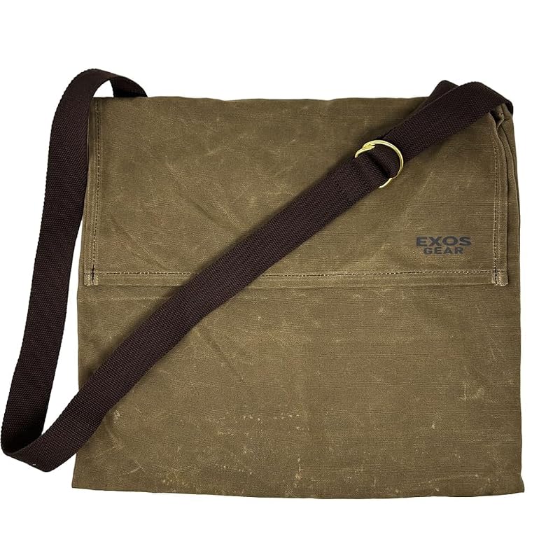 Exos Waxed Canvas Haversack - Dark Khaki Large Bushcraft Messenger Bag for Foraging & Gardening