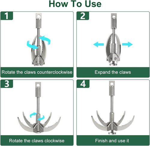 Grappling Hook Folding 4-Claw Multifunctional Stainless Steel Hook for Outdoor Camping Hiking Tree Rock Mountain Climbing