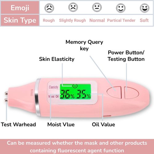 Skin Hydration Tester, Digital Skin Detector, Portable Face Moisture Detector Analyze Facial Oil Content, Smart Skin Care Tester Detector Face Care Monitor for Travel, Home, Beauty Salon Skin Care