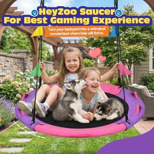 Kids & Adults Saucer Tree Swing - Pink & Purple, 43 Inch, 900LBS Capacity, 360° Swivel Outdoor Play Equipment