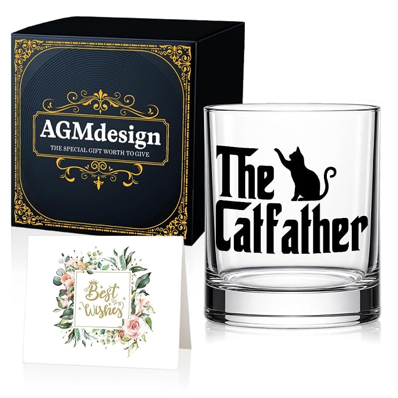 The Catfather Whiskey Glass - Funny Cat Dad Gift - Transparent 11 oz - Variation: The Catfather