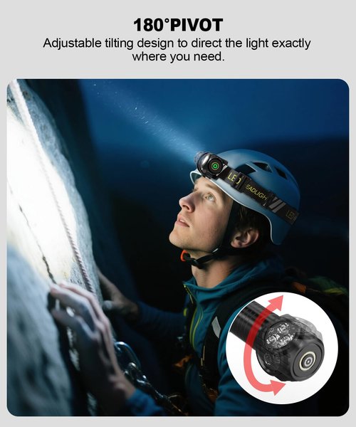 Spriak High Lumens LED Rechargeable Headlamp for Adults - Hard Hat Light Running Head Lamp Headlight with Red Light, Magnet, 180° Tilt, Detachable Flashlight & Headband, Outdoor, Emergency Use 1PC