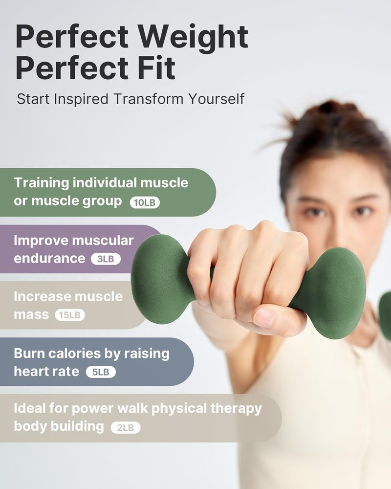YOTTOY Weights Dumbbells Set for Women,2 Pound Dumbbells Set of 2, Non-Slip Hand Weights for Home Workouts, Portable Strength Training Neoprene dumbbell (Green, 2LB-Pair)