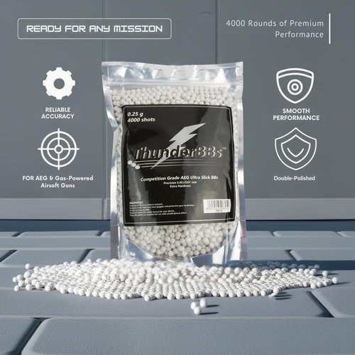 Thunder BBs TBB0.25 Airsoft BBS 0.25G, Competition Grade, White or Off White, 4000 Rounds/Bag