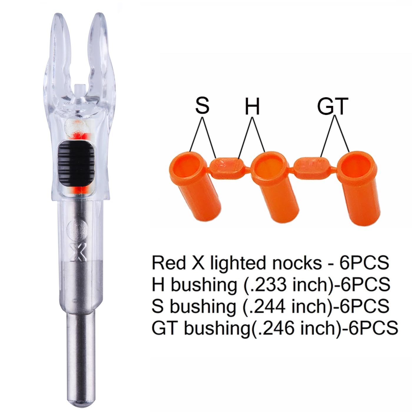 LEANPRO 6Pack Lighted Nocks for Arrows .204".233".244".246" Inside Diameter Lighted (X Lighted Nocks with ON/Off Switch, Red)