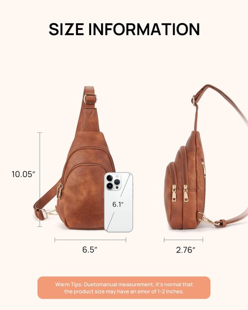 Telena Sling Bag for Women Leather Fanny Pack Crossboday Backpack Brown