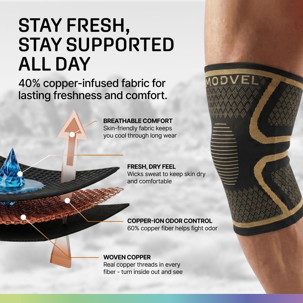 Modvel Compression Knee Brace for Women & Men - 2 Pack Knee Brace for Women Running Knee Pain, Knee Support Compression Sleeve, Workout Sports Knee Braces for Meniscus Tear ACL & Arthritis Pain Relief