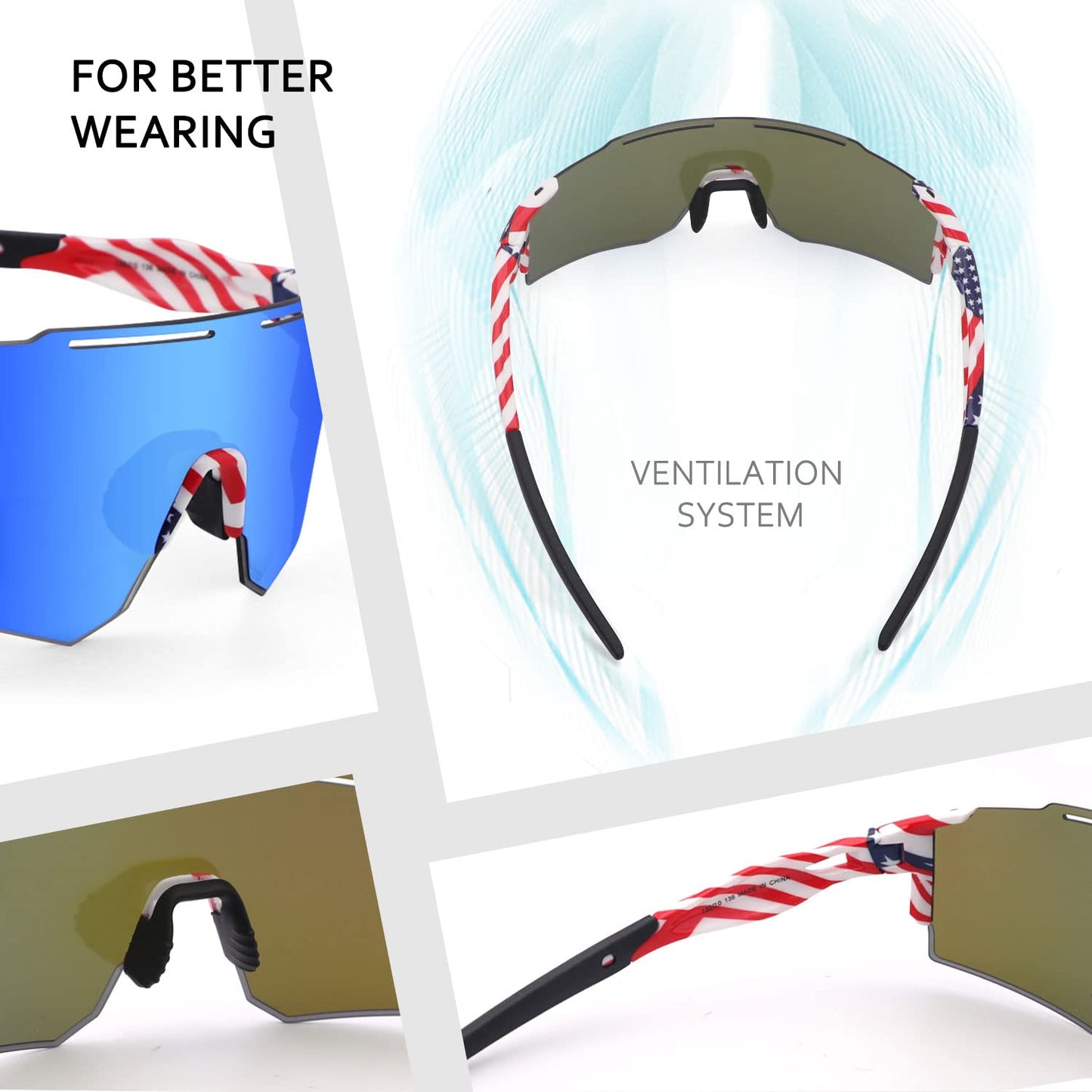 Ukoly Cycling Sunglasses with Interchangeable Nose Pad Youth Men Women, Sports Sunglasses, Fishing Baseball glasses