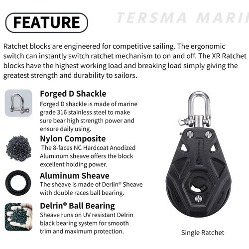 TERSMA 55mm Single/Ratchet/Swivel Shackle Block