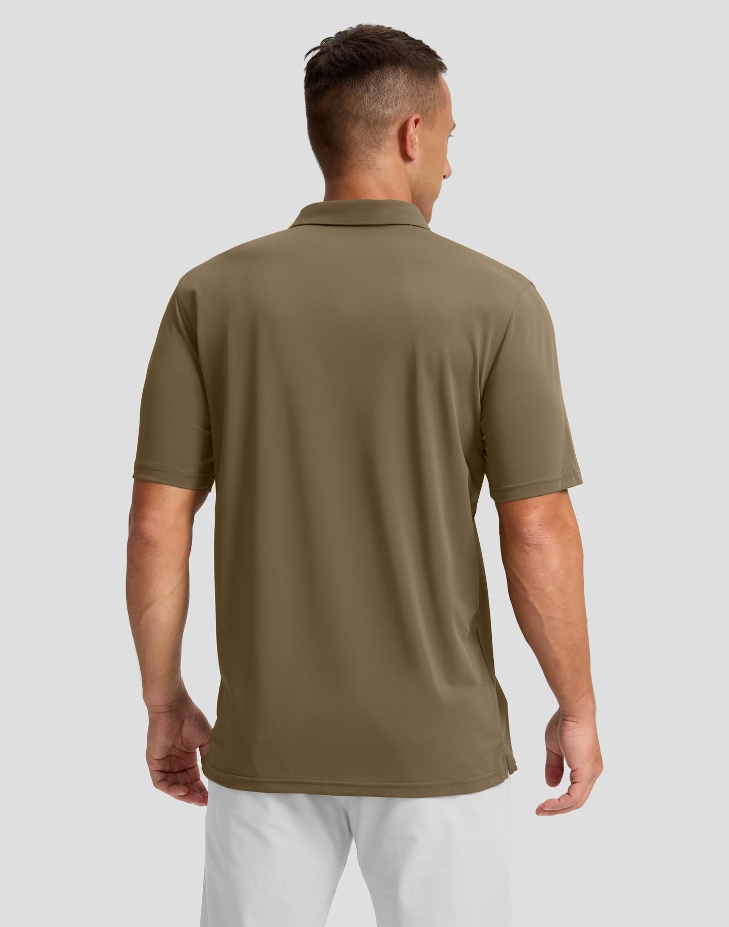 Men's Golf Shirts Dry Fit Moisture Wicking Performance Short Sleeve Collared Polo Shirts for Casual Athletic Business (Khaki, S)