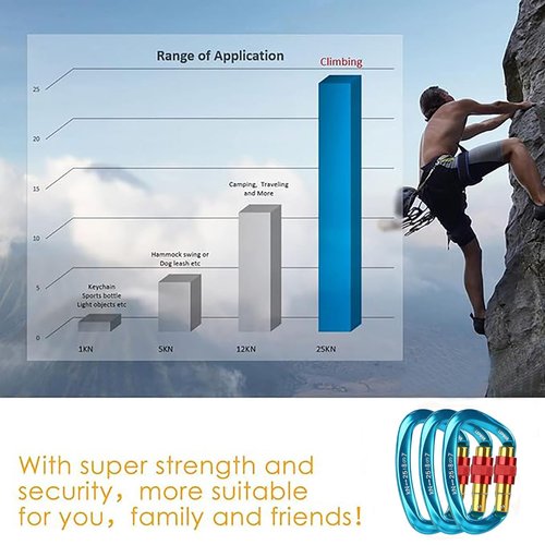 LXPWHR D Shape Carabiner 25KN Heavy Duty Climbing Mountaineer Expanding exploratory Caverns Connection Protection Locking Carabiner Clip Carabiner Screw Lock Hammock Camping Outdoor Equipment