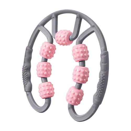 Muscle Roller for Legs Massage Tool Equipment 7 Wheels Leg Roller for Thighs for Shoulder Bodybuilding Home Gym Athlete Gift, Gray and Pink