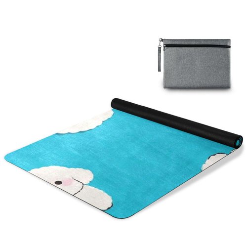 Cartoon Cute White Bichon Frise Dog printed natural yoga mat For floor, natural rubber non slip, with yoga mat storage tapete para ejercicio 71x26 inches