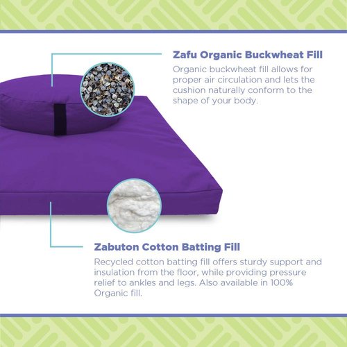 Meditation Cushion Mat Set - Large Oval Zafu Floor Pillow Organic Buckwheat Pillow + Cotton Filled Zabuton Prayer Pad - Meditation Pillow Yoga Knee Pad - Made in USA - 18" Oval, PURPLE Cotton
