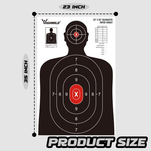 Highwild Shooting Range Silhouette Paper Target - 23X35 Inches - Suitable for Handguns, Rifles, Airguns, BB Guns (20 Pack, White & Black)