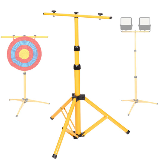Archery Target Stand, Adjustable Foldable Metal Bow and Arrow Target Tripod Stand for Backyard & Shooting Range, Hanging Target Holder for Straw, Foam, Grass & EVA Targets, Also Fits Work Lights
