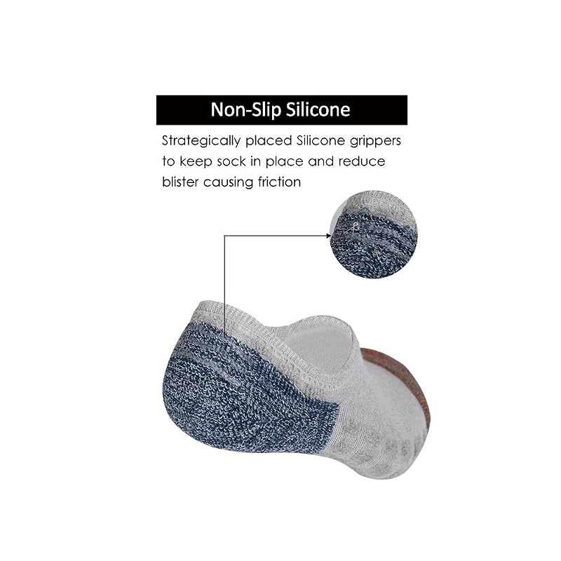 Joynée Men's 6 Pack No-Show Socks with Silicone Grips, 81% Cotton Grey (6 Pairs)