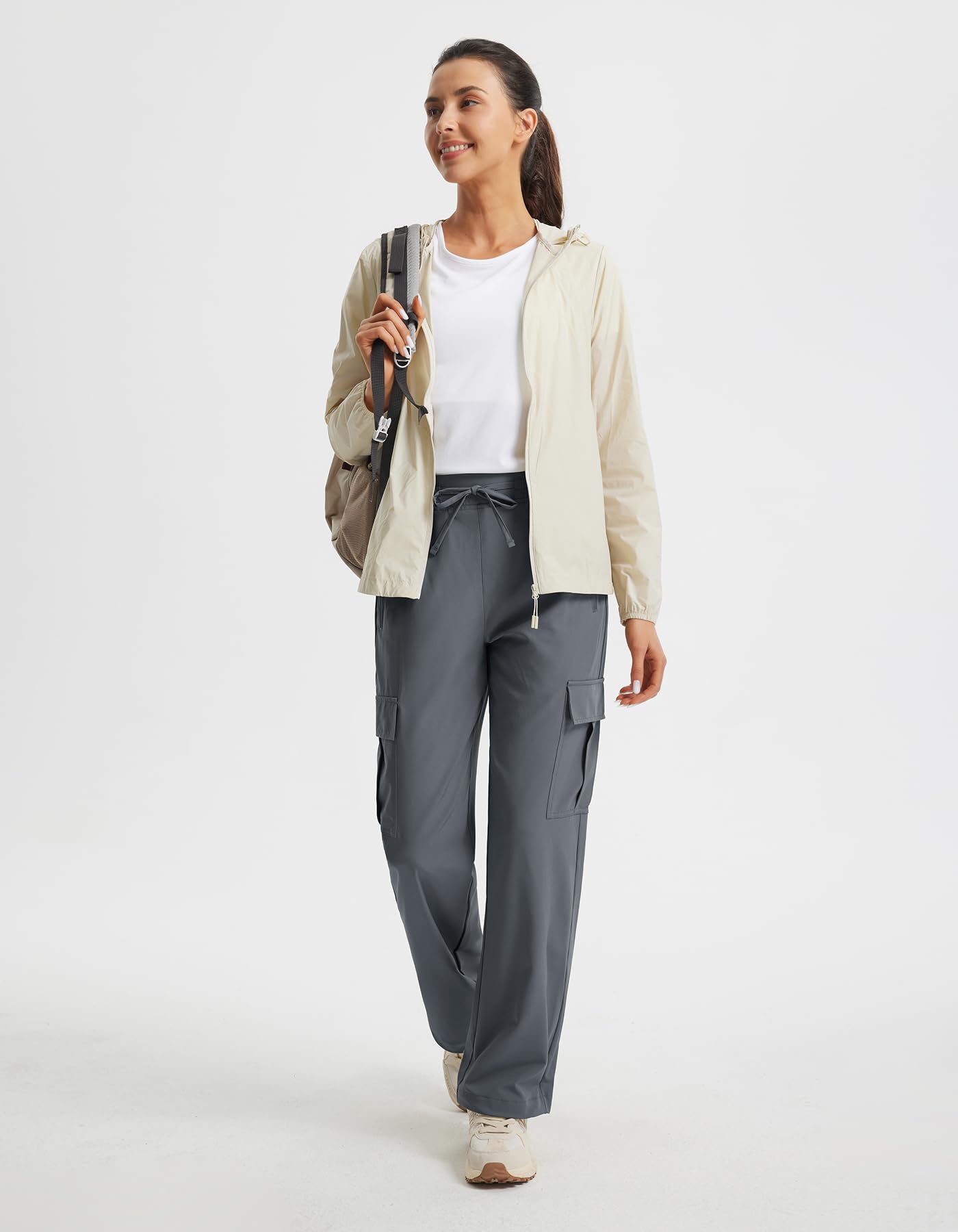 Libin Women's Hiking Pants Cargo Pants 29" Summer Casual Work Trousers Lightweight Quick Dry Athletic Running Gym Active Joggers, Gray L