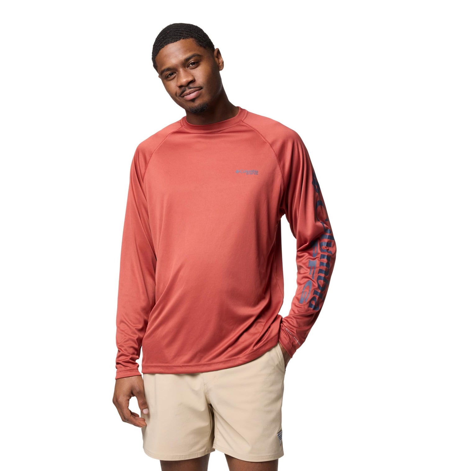 Columbia Men's PFG Terminal Tackle Long Sleeve Fishing Shirt, Dusty Crimson/Nocturnal Logo, Small