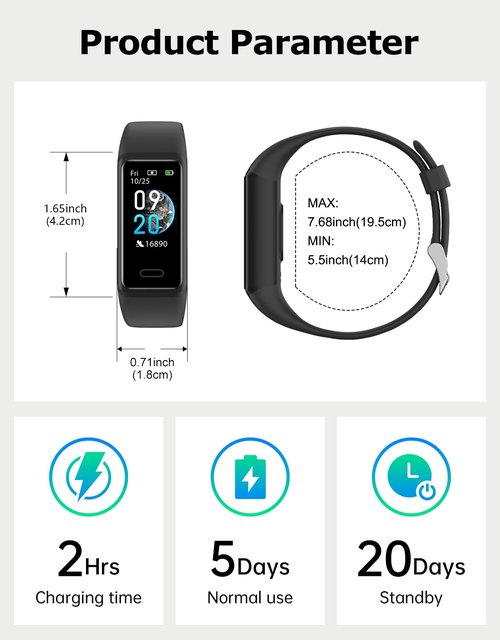 Cloudpoem Fitness Tracker, Fitness Watches for Women Men Pedometer Watch with 24/7 Heart Rate Monitor Sleep Tracker Step/Calorie Counter Stopwatch IP68 Waterproof Activity Trackers (Dark Black)