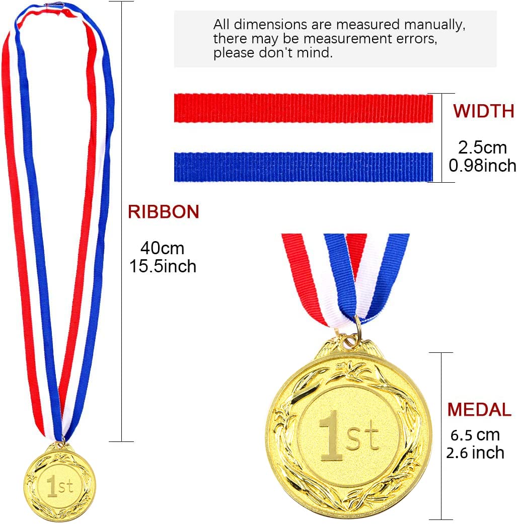 Swpeet 3PCS Metal Award Medals with Neck Ribbon, Olympic Style Winner Medals Gold Silver Brone Medals 1st 2nd 3rd Place Medals for Sports, Competitions, Party