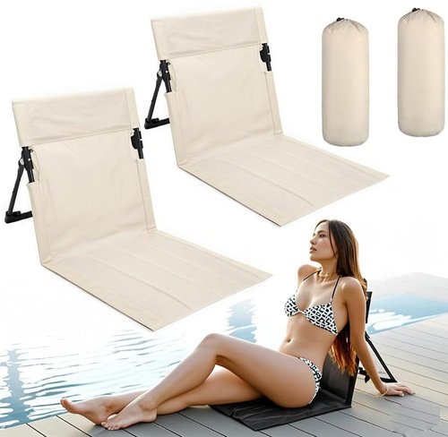 MOQRUAO 2 Pack Foldable Poolside Chairs – Portable Flip Chairs for Edge of Pool, Beach, Camping, Picnic, Lawn – Compact & Lightweight Outdoor Seating Accessories (2, Light Beige)