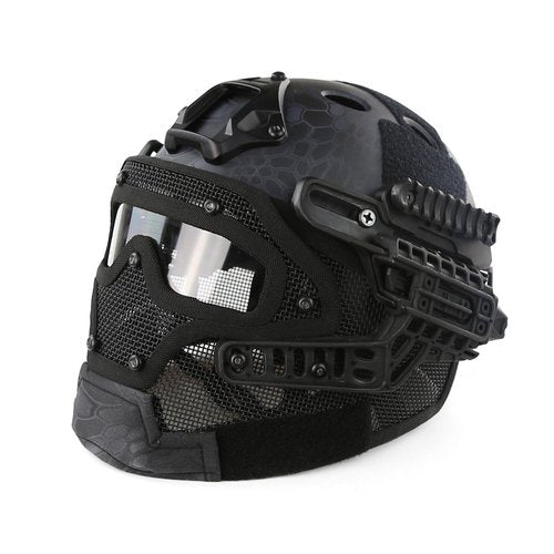 PJ Fast Tactical Helmet Airsoft Paintball Protective Helmet Full Face Mask Molle Mesh Breathable Goggles for Military CS Paintball Shooting, Hunting, Cycling, Motorcycle, Outdoor Sports