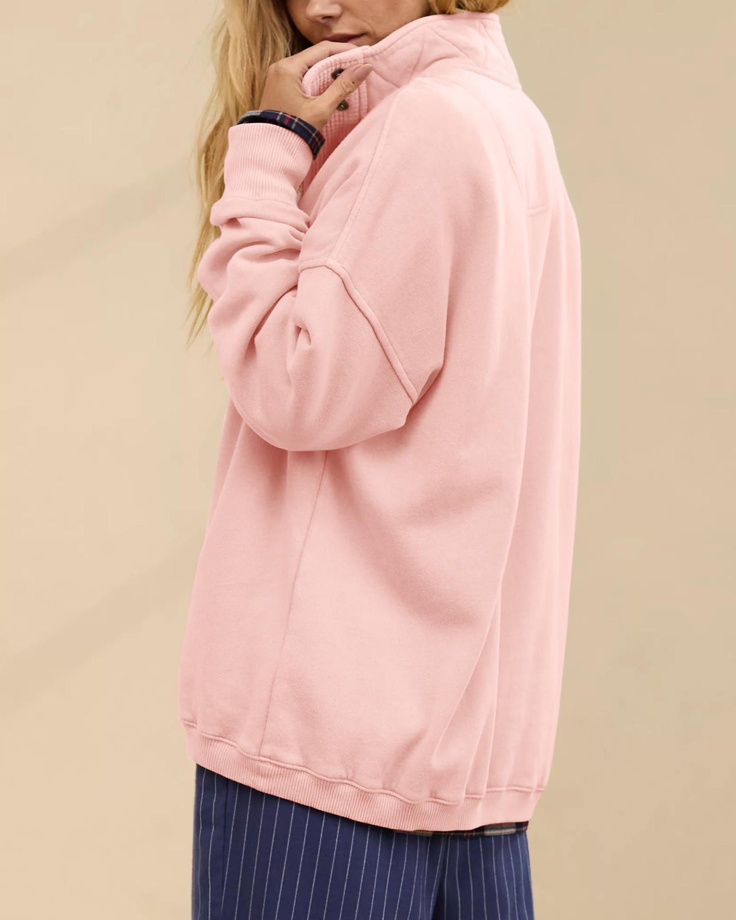 Gacaky Sweatshirt for Women Oversized Casual Long Sleeve Button Henley Neck Pullover Tops Fashion Outfits Clothes Pink S