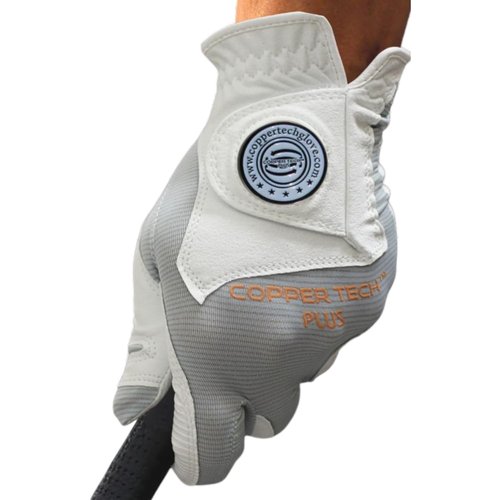 Copper Tech Plus Women's Left for Right Handed Golfers Golf Glove – Advanced Compression for Muscle Support, Joint Relief Gloves – White/Silver, 1 Pack, X-Small