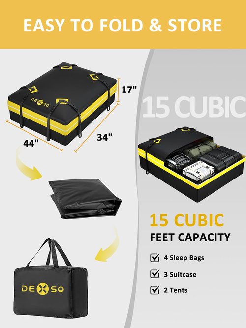 51" x 36" Universal Roof Rack Basket, 200 Lbs Capacity Rooftop Cargo Carrier Basket with 15 Cubic Feet (44" x 34" x 17") Waterproof Luggage Bag, for Suvs, Trucks, Vehiclesor Suvs, Trucks, Vehicles