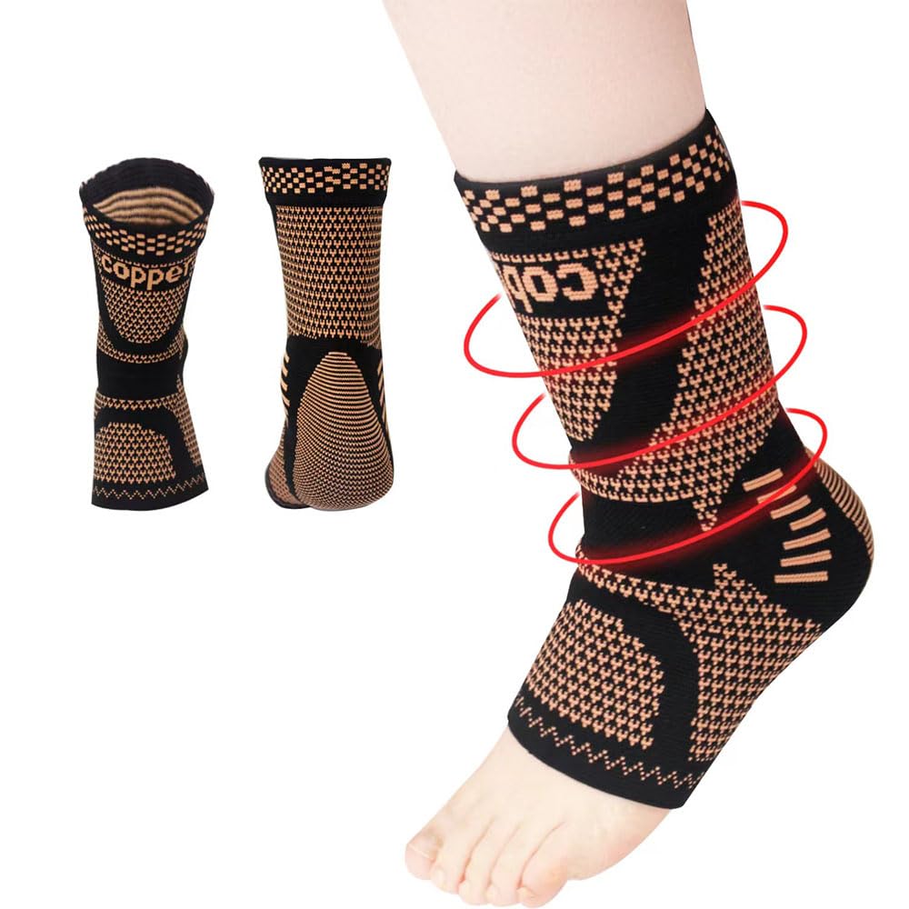 Copper Ankle Brace Copper Infused Support for Men & Women (Pair), Best Ankle Compression Sleeve Socks for Plantar Fasciitis, Sprained Ankle, Achilles Tendon, Pain Relief, Recovery, Sports Daytime or