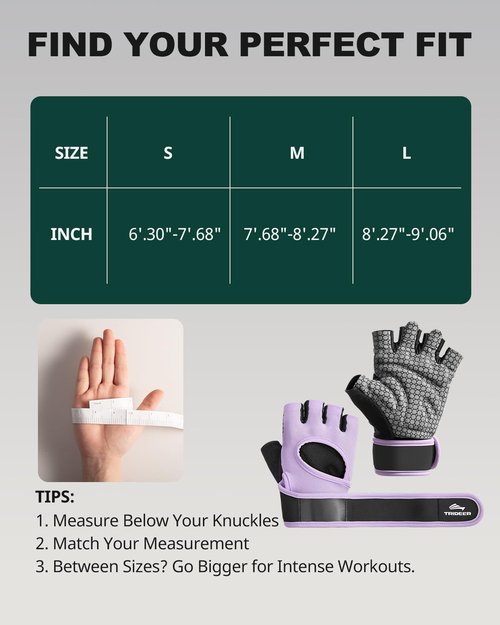 Trideer Weight Lifting Gloves for Women with Wrist Wraps Support, Workout Gloves for Women, Full Palm Protection, Grip for Gym Training, Fitness, Weightlifting, Exercise (Purple, Medium)