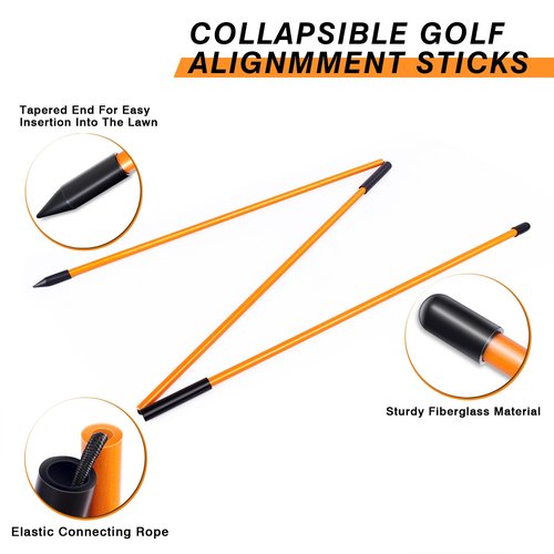 BIRDIEBLAST Professional 3 Pack Collapsible Golf Alignment Sticks, Premium 40" Alignment Golf Stick Ideal for Aiming, Putting and Swing Practice (Orange)