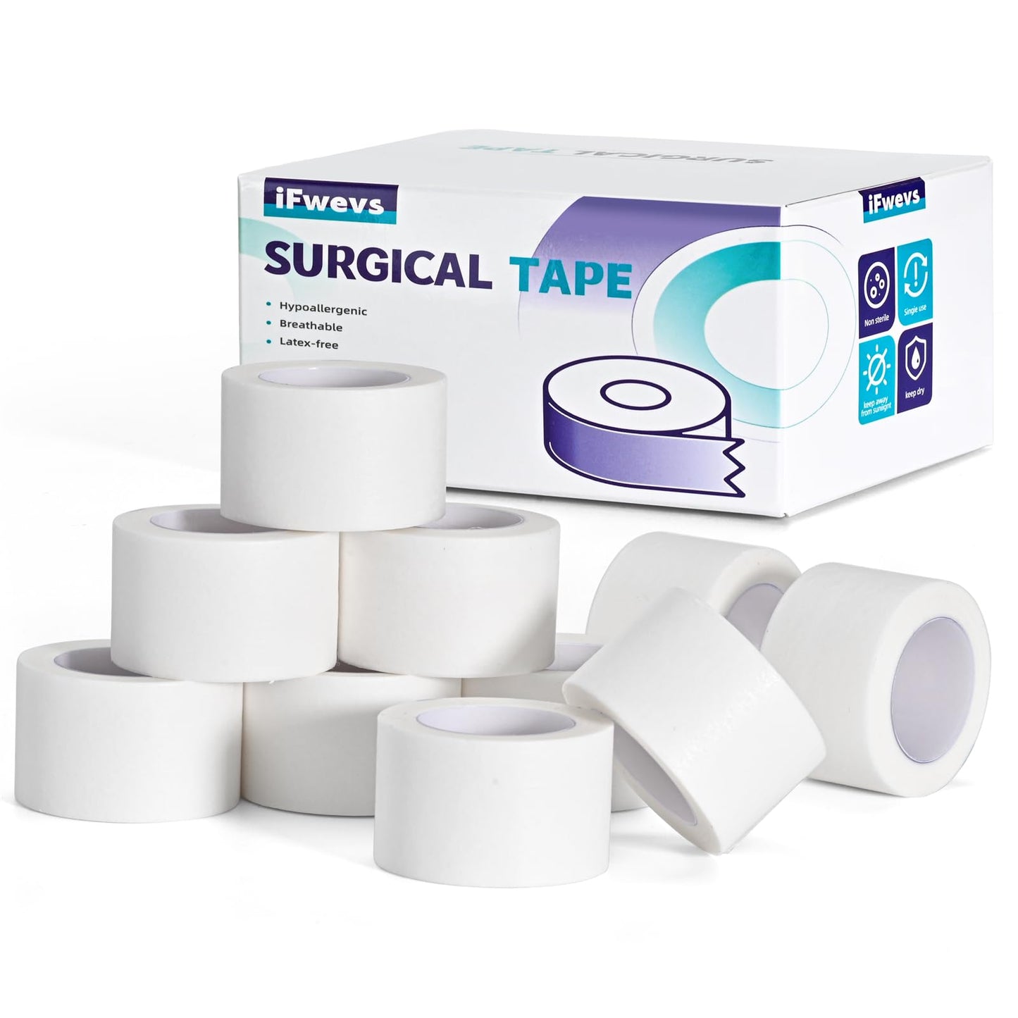 iFwevs Paper Medical Tape 10 Rolls - 1" x 10 Yards Latex-Free & Hypoallergenic Soft Paper Surgical Tape, Applicable to Surgical Tape for Skin, Dressings, Wound First Aid Tape