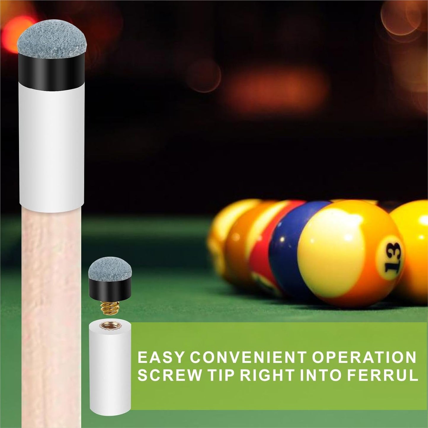 10 Sets Billiard Cues Tips Replacement with White Pool Cue Stick Ferrules, Billiard cues Tips, Screw On Pool Cue Tips Pool cue Tips Replacement kit, 12mm/13mm (Blue)