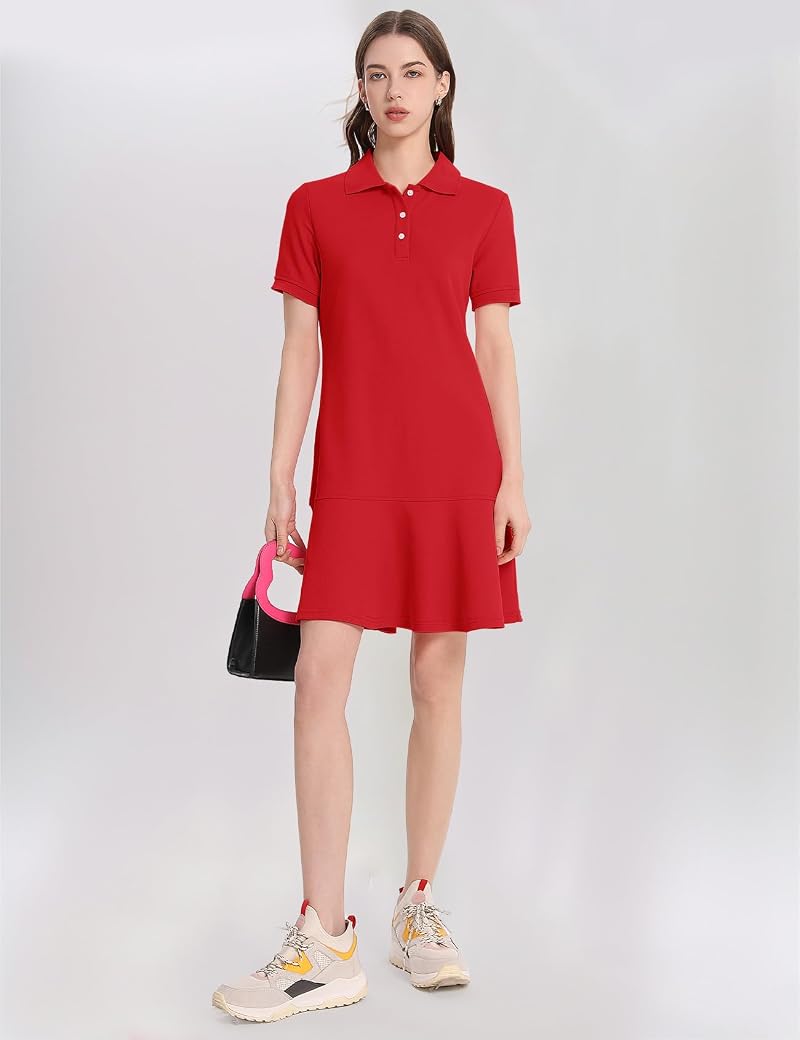 Women's Polo Dress Casual Summer Golf Tennis Mini Shirt Dress - Red, Small