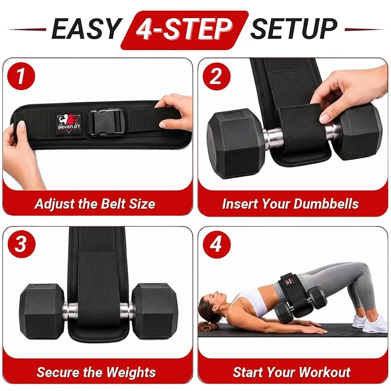 Adjustable Hip Thrust Belt for Dumbbells & Kettlebells – Neoprene Anti-Slip Glute Bridge Belt, Supports 600 LBS