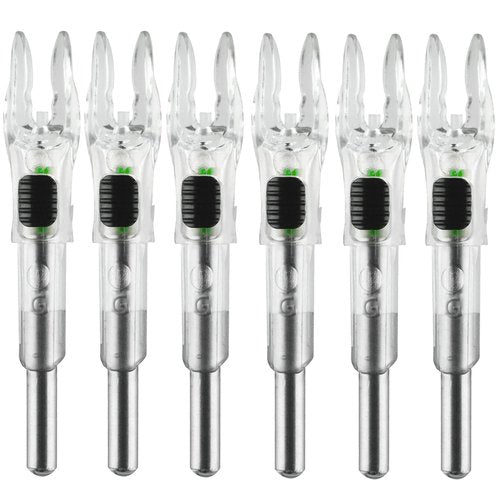 6 Pack G Lighted Nocks for Arrows with .165 .204 .233 .244 .246 Inside Diameter with X, H, S, GT Bushings High Visibility Lighted Arrow Nocks (Green - 6 Pack)