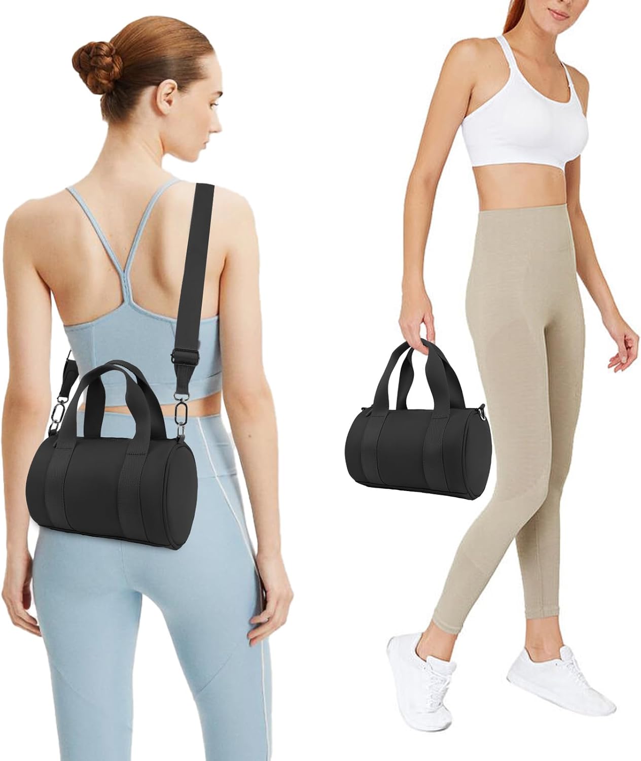 IBEE Small Gym Bag for Women Mini Duffel Bag for Travel Waterproof Workout Crossbody Bags Elastic Fabric Barrel Purse for Sports Fitness Yoga Cute Lightweight
