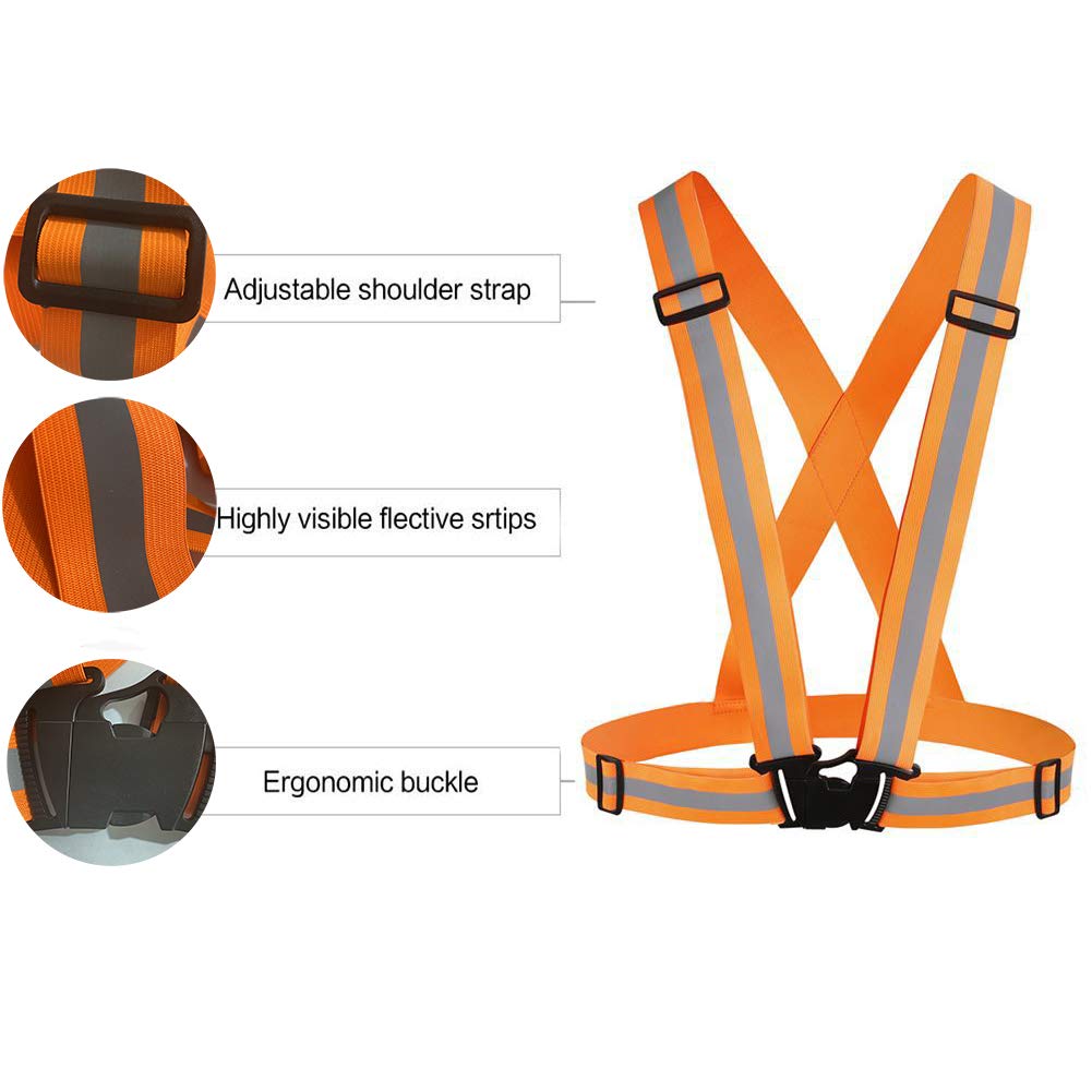 Chiwo Reflective Vest Running Gear 2Pack, High Visibility Adjustable Safety VES for Night Cycling,Hiking, Jogging,Dog Walking (Green Orange)