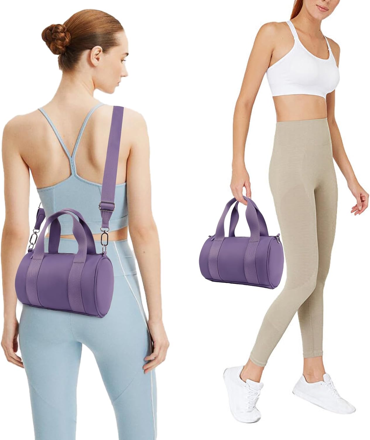 IBEE Small Gym Bag for Women Mini Duffel Bag for Travel Waterproof Workout Crossbody Bags Elastic Fabric Barrel Purse for Sports Fitness Yoga Cute Lightweight